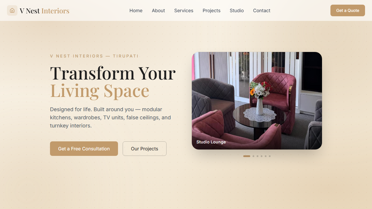 V Nest Interiors Website Preview